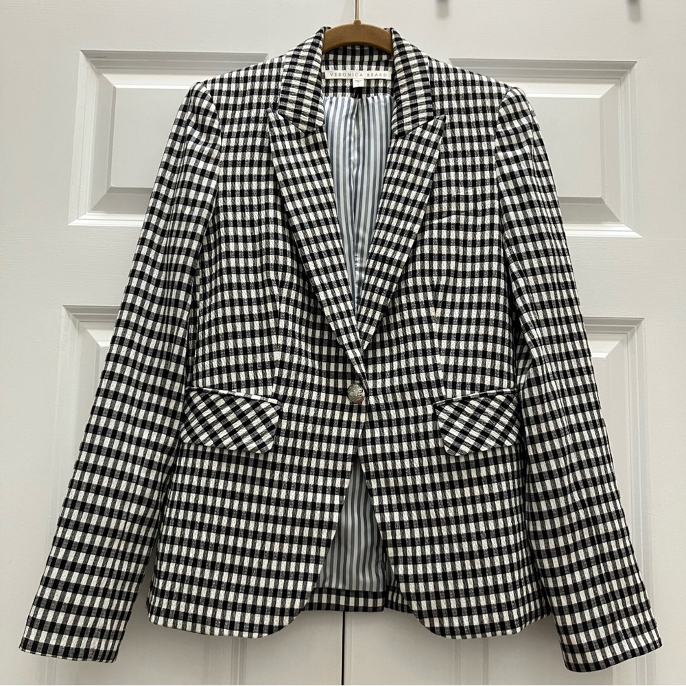 Veronica Beard Cutaway Dickey Jacket Blazer Checkered Gingham Seersucker 0